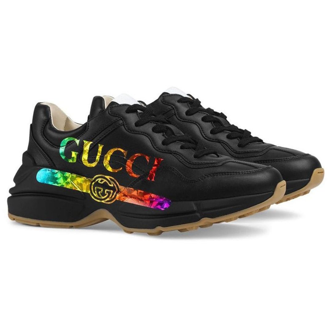 Brand New Gucci Rhyton Black Leather Trainers UK Size 5 V G Luxe Boutique
