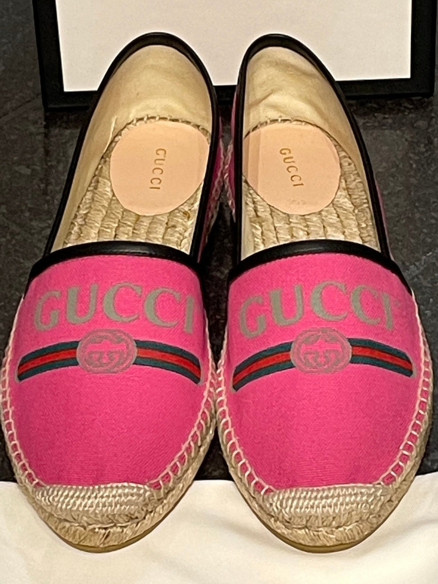 Gucci Brand New Pink Canvas GG Logo Espadrilles UK Size 6 V G