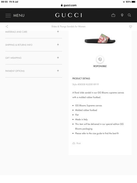Gucci GG Blooms Supreme Floral Canvas Slides / Sliders, UK Size 3 - V & G Luxe Boutique
