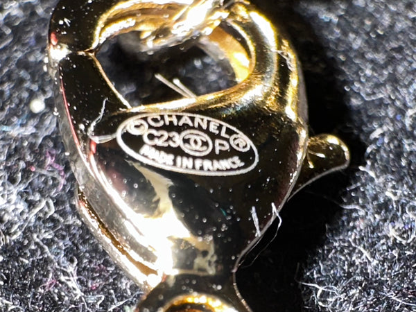 Chanel Black and Silver CC Crystal Heart Pendant Necklace