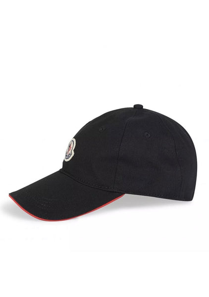 Moncler Logo-Patch Black Cotton Baseball Cap With Red Peak