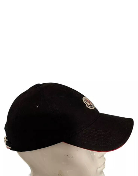 Moncler Logo-Patch Black Cotton Baseball Cap With Red Peak