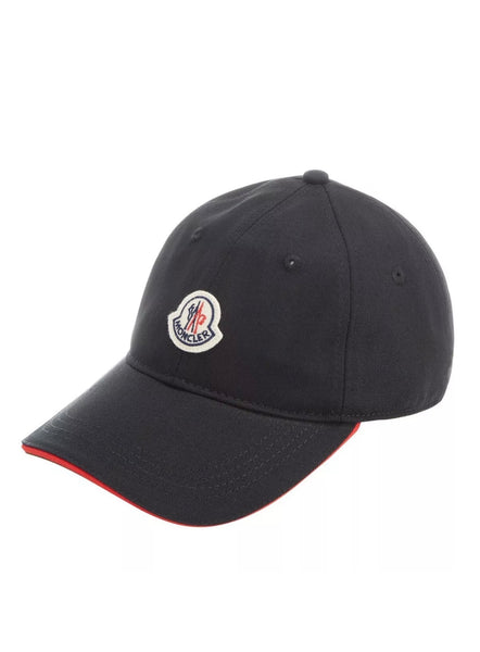 Moncler Logo-Patch Black Cotton Baseball Cap With Red Peak