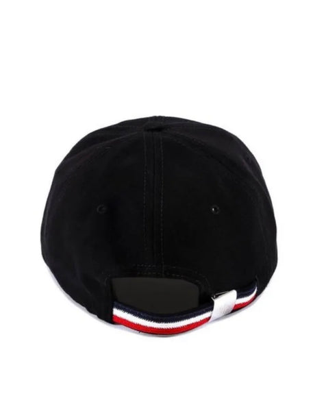 Moncler Logo-Patch Black Cotton Baseball Cap With Red Peak