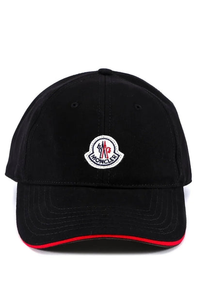 Moncler Logo-Patch Black Cotton Baseball Cap With Red Peak