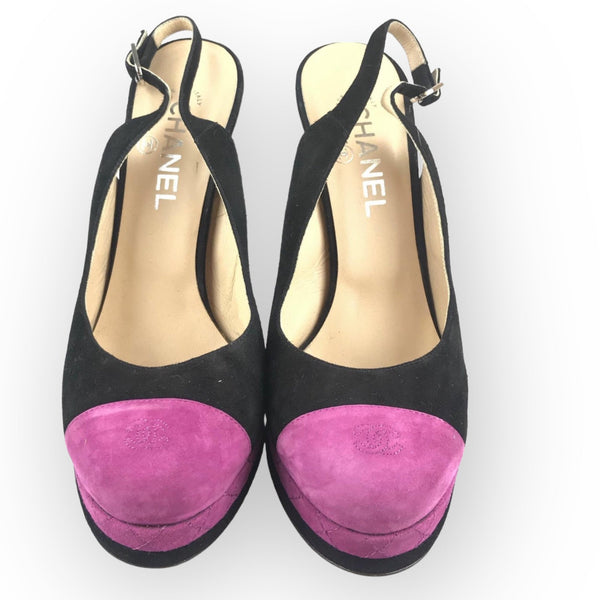 Chanel Black and Pink Platform CC Logo Heels UK 4.5 - V & G Luxe Boutique