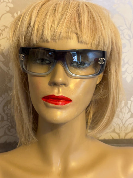 CHANEL Blue Ombre Gradient Tint CC Diamanté Logo Sunglasses - V & G Luxe Boutique
