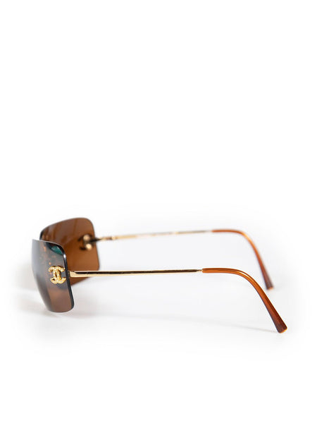 Chanel CC Diamanté Logo Brown Vintage Sunglasses - V & G Luxe Boutique