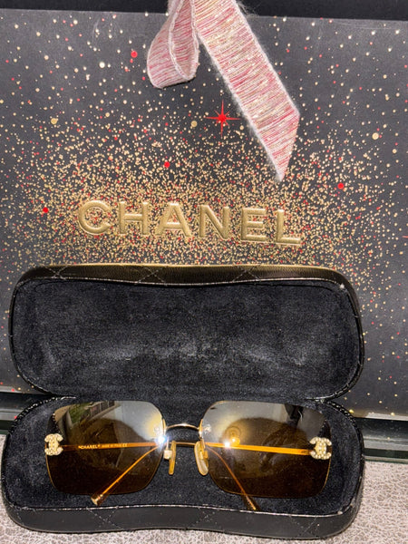 Chanel CC Diamanté Logo Brown Vintage Sunglasses - V & G Luxe Boutique