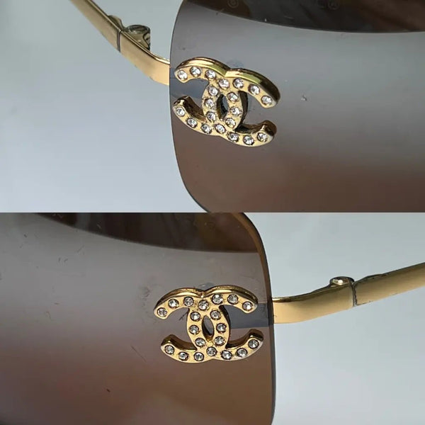 Chanel CC Diamanté Logo Brown Vintage Sunglasses - V & G Luxe Boutique