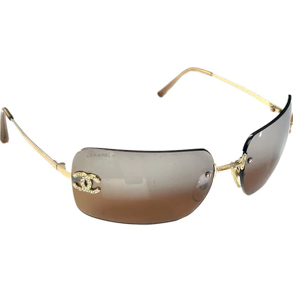 Chanel CC Diamanté Logo Brown Vintage Sunglasses - V & G Luxe Boutique