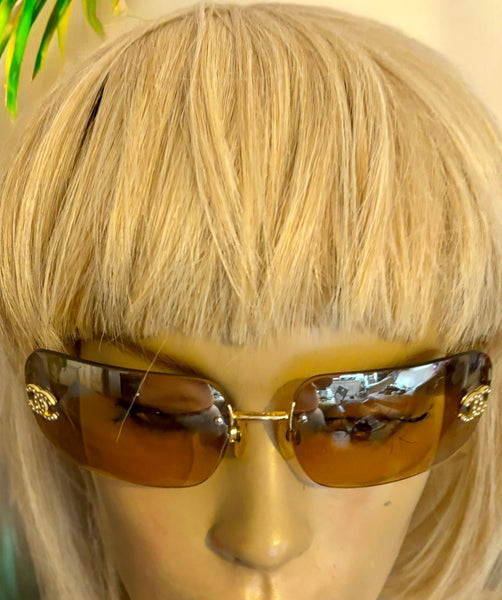 Chanel CC Diamanté Logo Brown Vintage Sunglasses - V & G Luxe Boutique