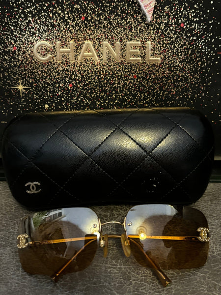 Chanel CC Diamanté Logo Brown Vintage Sunglasses - V & G Luxe Boutique