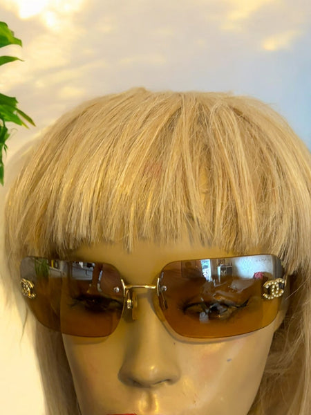 Chanel CC Diamanté Logo Brown Vintage Sunglasses - V & G Luxe Boutique