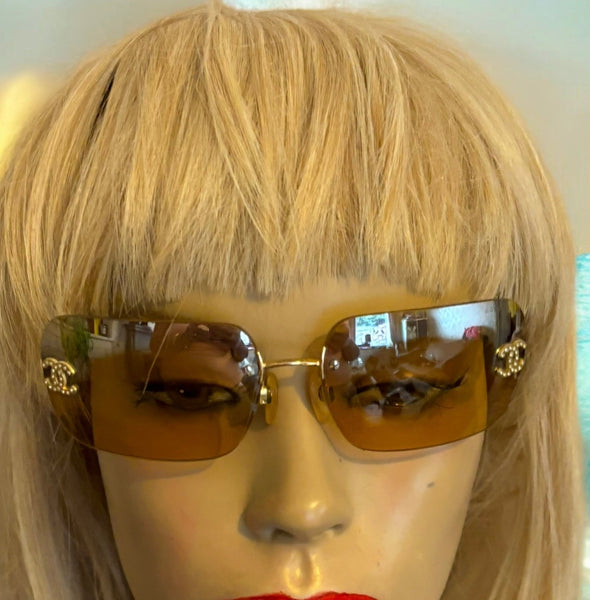 Chanel CC Diamanté Logo Brown Vintage Sunglasses - V & G Luxe Boutique
