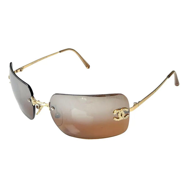 Chanel CC Diamanté Logo Brown Vintage Sunglasses - V & G Luxe Boutique