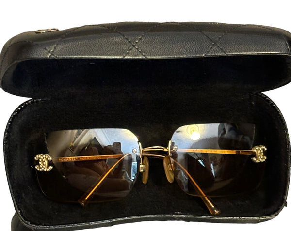 Chanel CC Diamanté Logo Brown Vintage Sunglasses - V & G Luxe Boutique