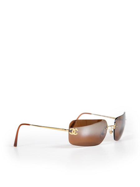 Chanel CC Diamanté Logo Brown Vintage Sunglasses - V & G Luxe Boutique