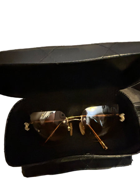 Chanel CC Diamanté Logo Brown Vintage Sunglasses - V & G Luxe Boutique