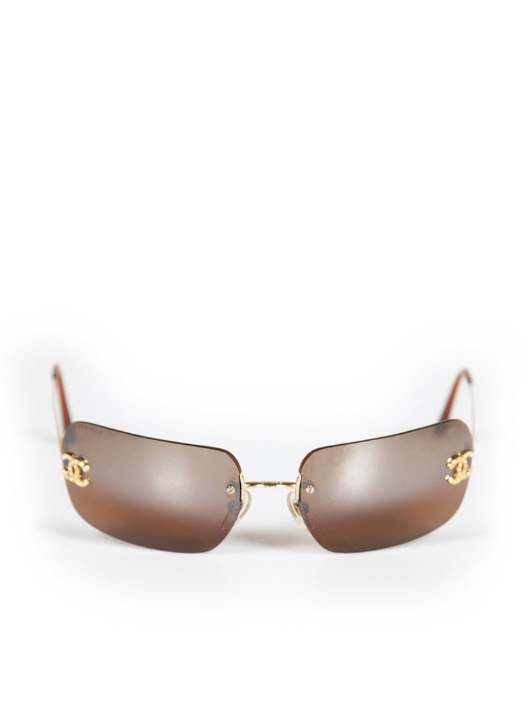 Chanel CC Diamante Logo Brown Vintage Sunglasses V G Luxe Boutique