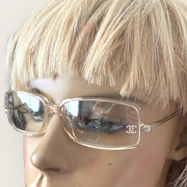Chanel Clear CC Rhinestone Logo Sunglassses - V & G Luxe Boutique