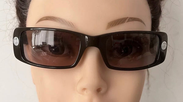 Chanel Vintage Brown Logo Wrap Sunglasses Y2K - V & G Luxe Boutique