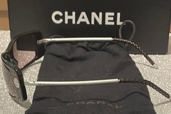 Chanel Vintage Brown Logo Wrap Sunglasses Y2K - V & G Luxe Boutique