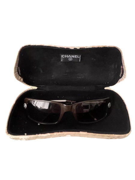 Chanel Vintage Brown Logo Wrap Sunglasses Y2K - V & G Luxe Boutique