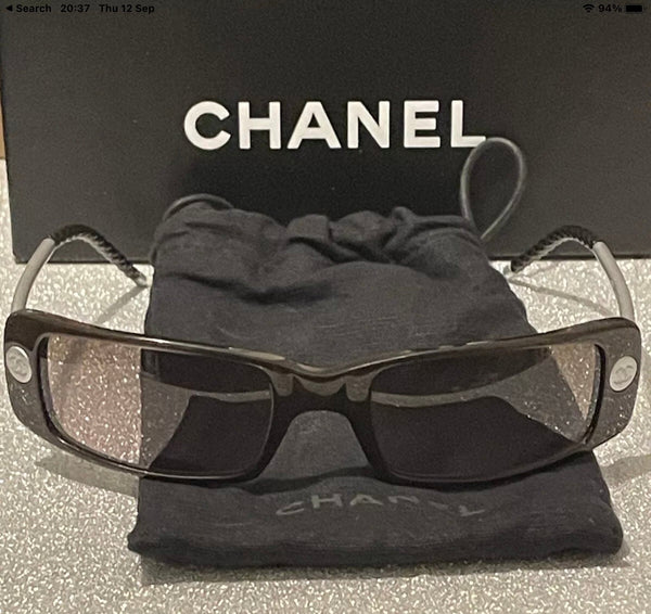 Chanel Vintage Brown Logo Wrap Sunglasses Y2K - V & G Luxe Boutique