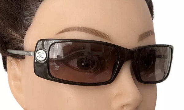 Chanel Vintage Brown Logo Wrap Sunglasses Y2K - V & G Luxe Boutique