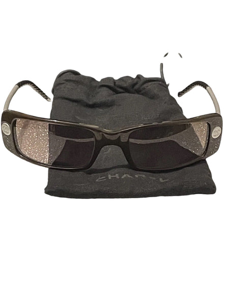 Chanel Vintage Brown Logo Wrap Sunglasses Y2K - V & G Luxe Boutique