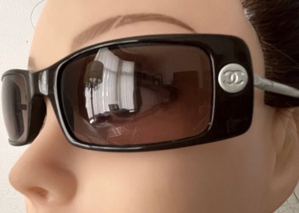 Chanel Vintage Brown Logo Wrap Sunglasses Y2K - V & G Luxe Boutique