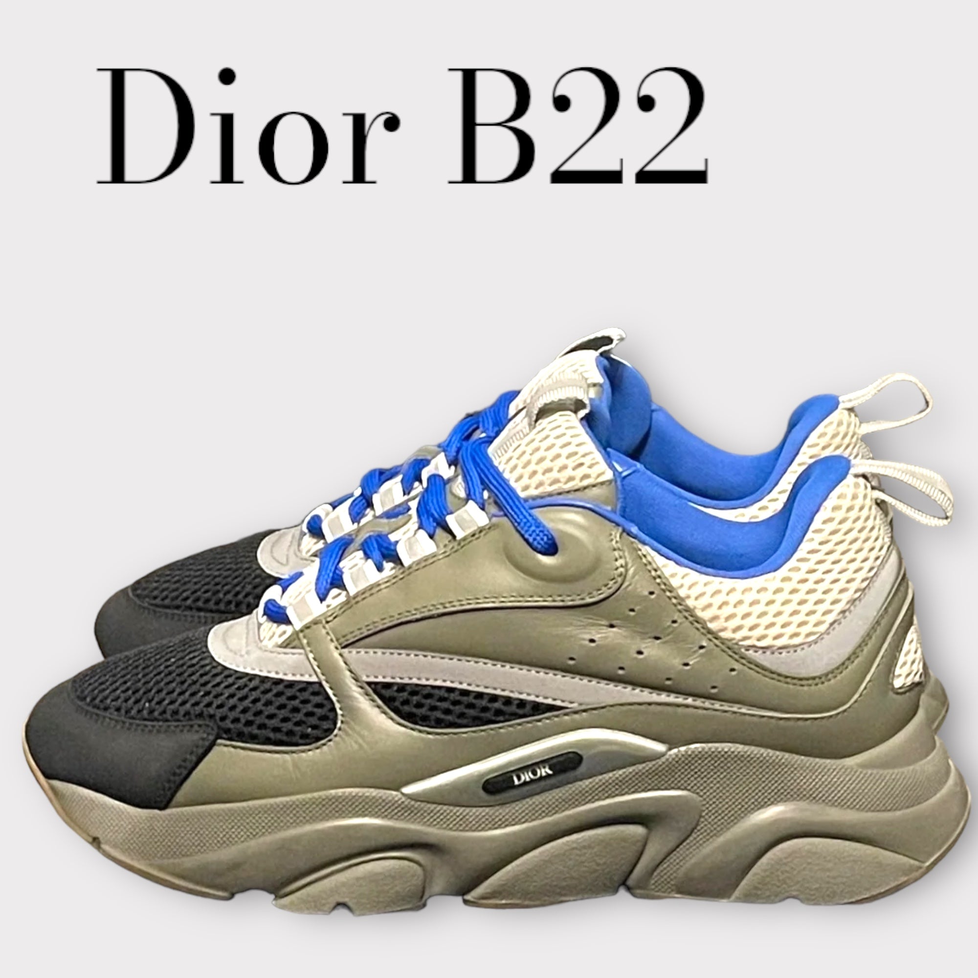 Christian Dior B22 Cream Black Olive Blue Technical Sneakers Size