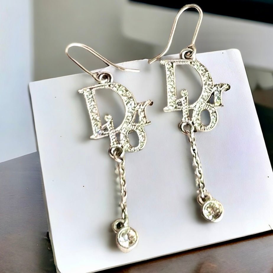 Christian Dior Crystal Logo Earrings - V & G Luxe Boutique