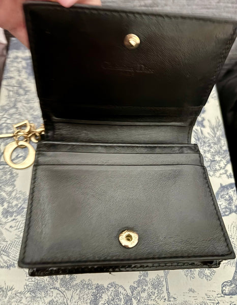 DIOR Black Cannage Patent Leather Mini Lady Wallet - V & G Luxe Boutique