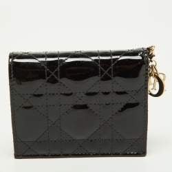 DIOR Black Cannage Patent Leather Mini Lady Wallet - V & G Luxe Boutique