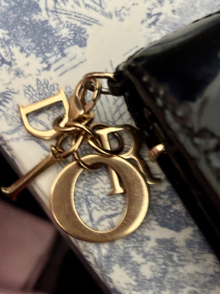 DIOR Black Cannage Patent Leather Mini Lady Wallet - V & G Luxe Boutique