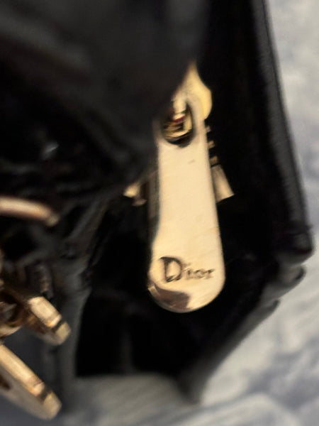 DIOR Black Cannage Patent Leather Mini Lady Wallet - V & G Luxe Boutique