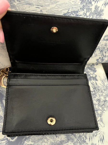 DIOR Black Cannage Patent Leather Mini Lady Wallet - V & G Luxe Boutique