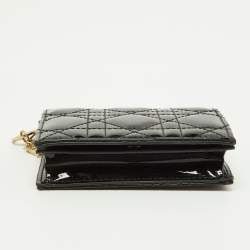DIOR Black Cannage Patent Leather Mini Lady Wallet - V & G Luxe Boutique