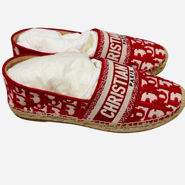 Dior Oblique Monogram Raspberry Red Espadrilles New - V & G Luxe Boutique