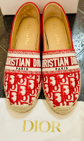 Dior Oblique Monogram Raspberry Red Espadrilles New - V & G Luxe Boutique