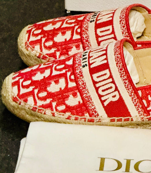 Dior Oblique Monogram Raspberry Red Espadrilles New - V & G Luxe Boutique