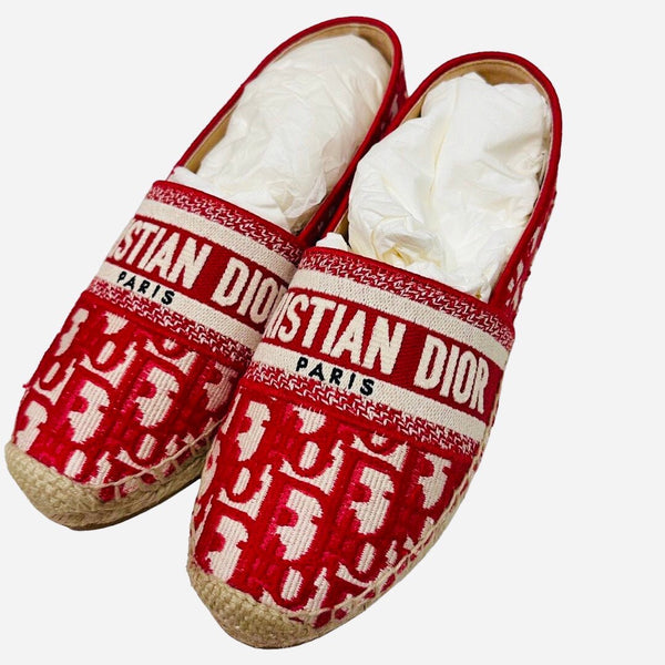 Dior Oblique Monogram Raspberry Red Espadrilles New - V & G Luxe Boutique