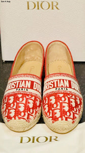 Dior Oblique Monogram Raspberry Red Espadrilles New - V & G Luxe Boutique
