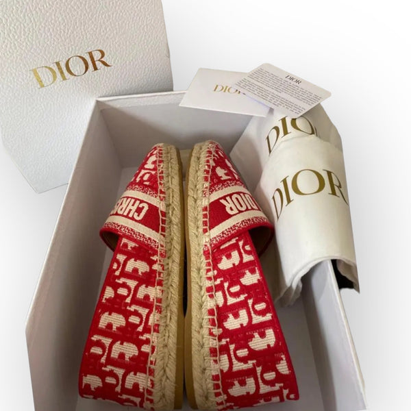 Dior Oblique Monogram Raspberry Red Espadrilles New - V & G Luxe Boutique