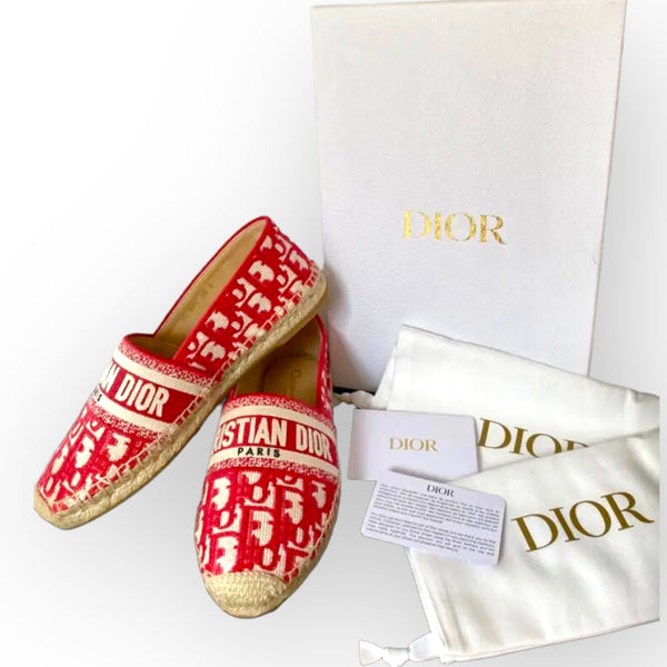 Dior Oblique Monogram Raspberry Red Espadrilles New - V & G Luxe Boutique