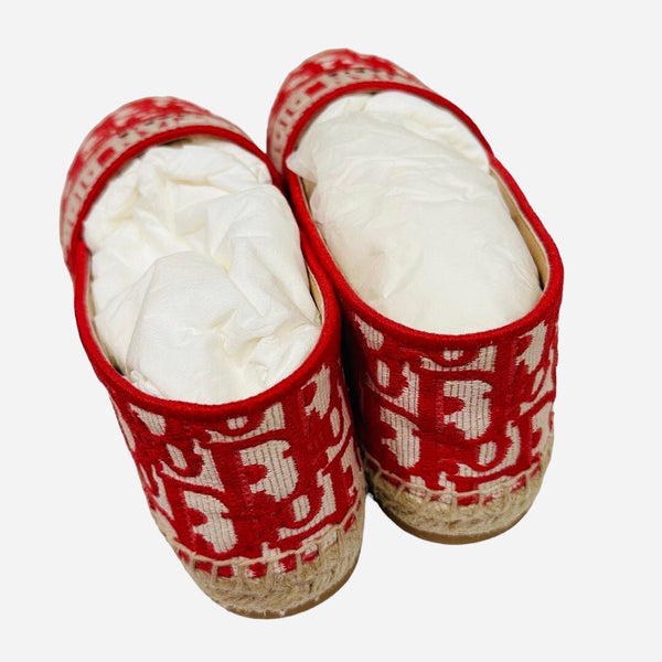 Dior Oblique Monogram Raspberry Red Espadrilles New - V & G Luxe Boutique