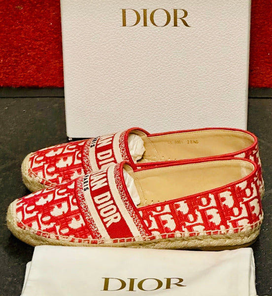 Dior Oblique Monogram Raspberry Red Espadrilles New - V & G Luxe Boutique