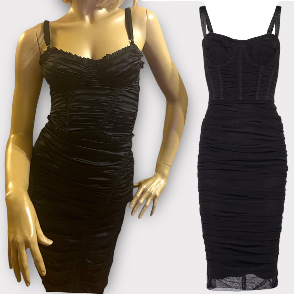 Dolce and Gabbana Black Silk Ruched Vintage Corset Dress V & G Luxe Boutique Dolce and Gabbana Black Silk Ruched Vintage Corset Dress V & G Luxe Boutique